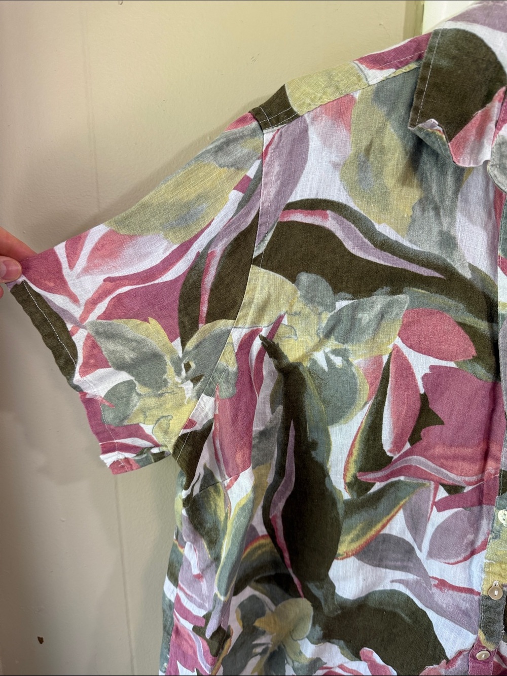 Tahari 100% Linen Floral Button Blouse Resort Vacation Beach High Low Top 1X - Picture 7 of 13